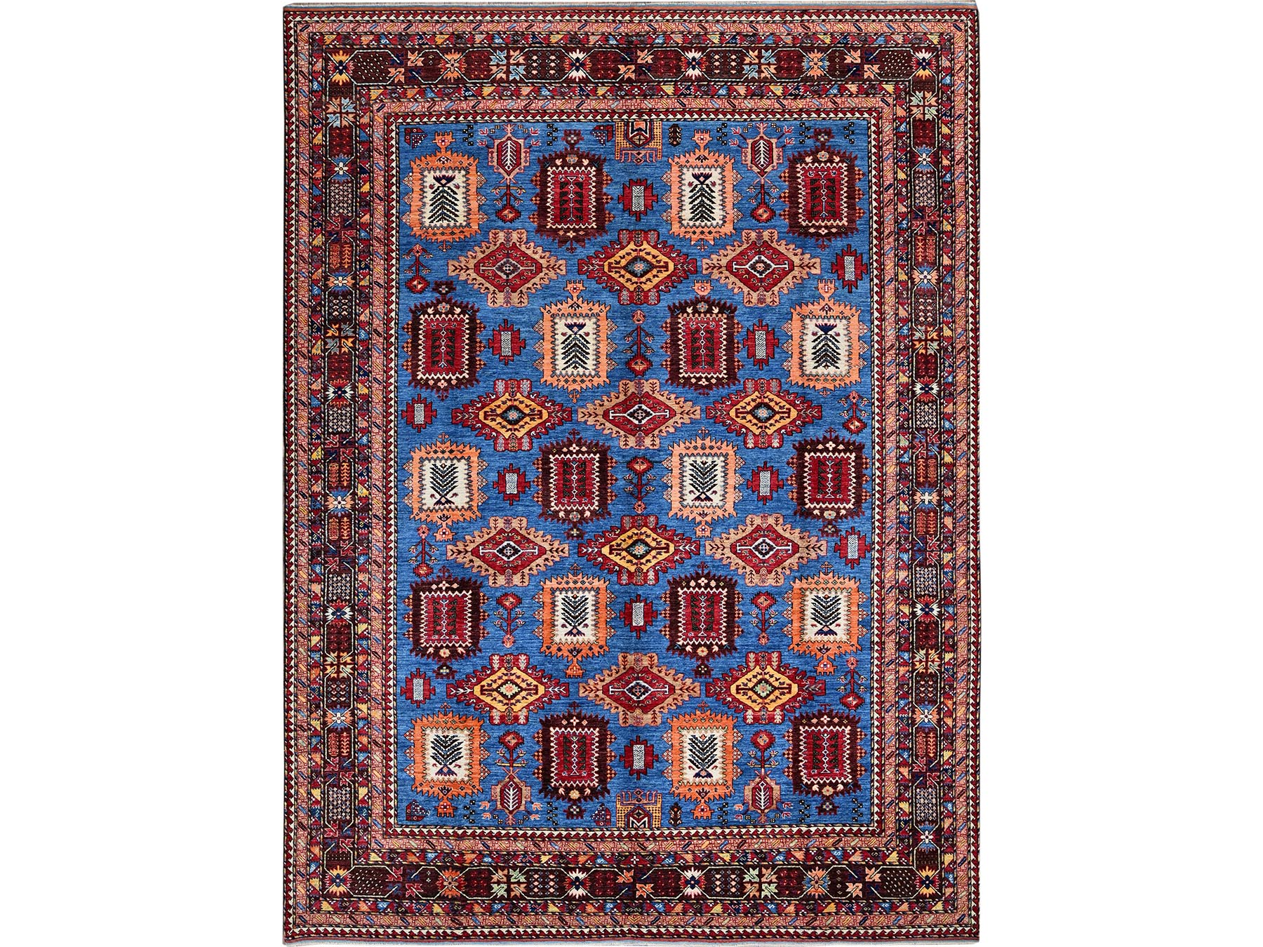 Ersari Kazak hand-knotted wool rug in Blue & Brown, 10'1" x 13'4" — SKU O0563