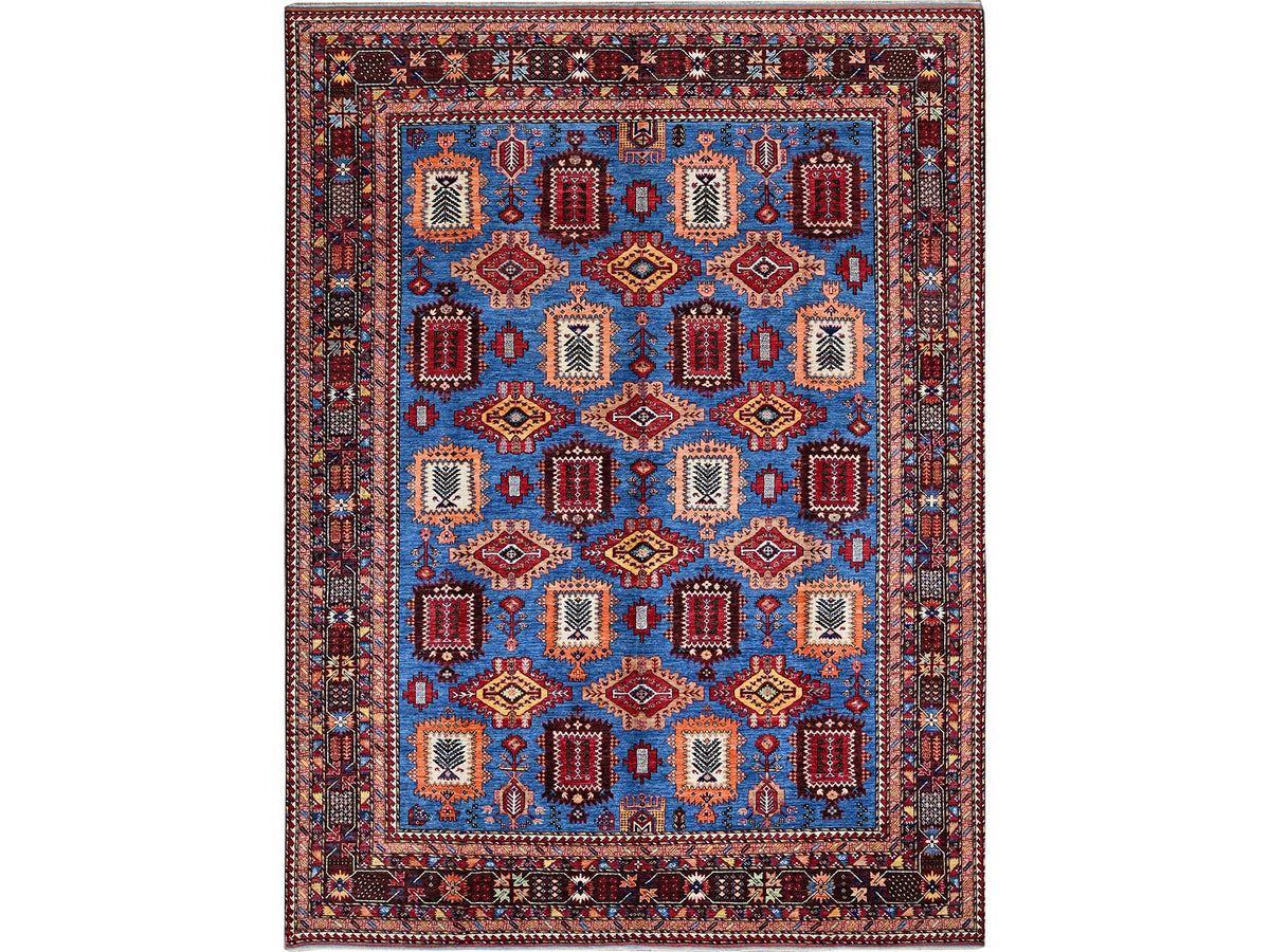 Ersari Kazak hand-knotted wool rug in Blue & Brown, 10'1" x 13'4" — SKU O0563