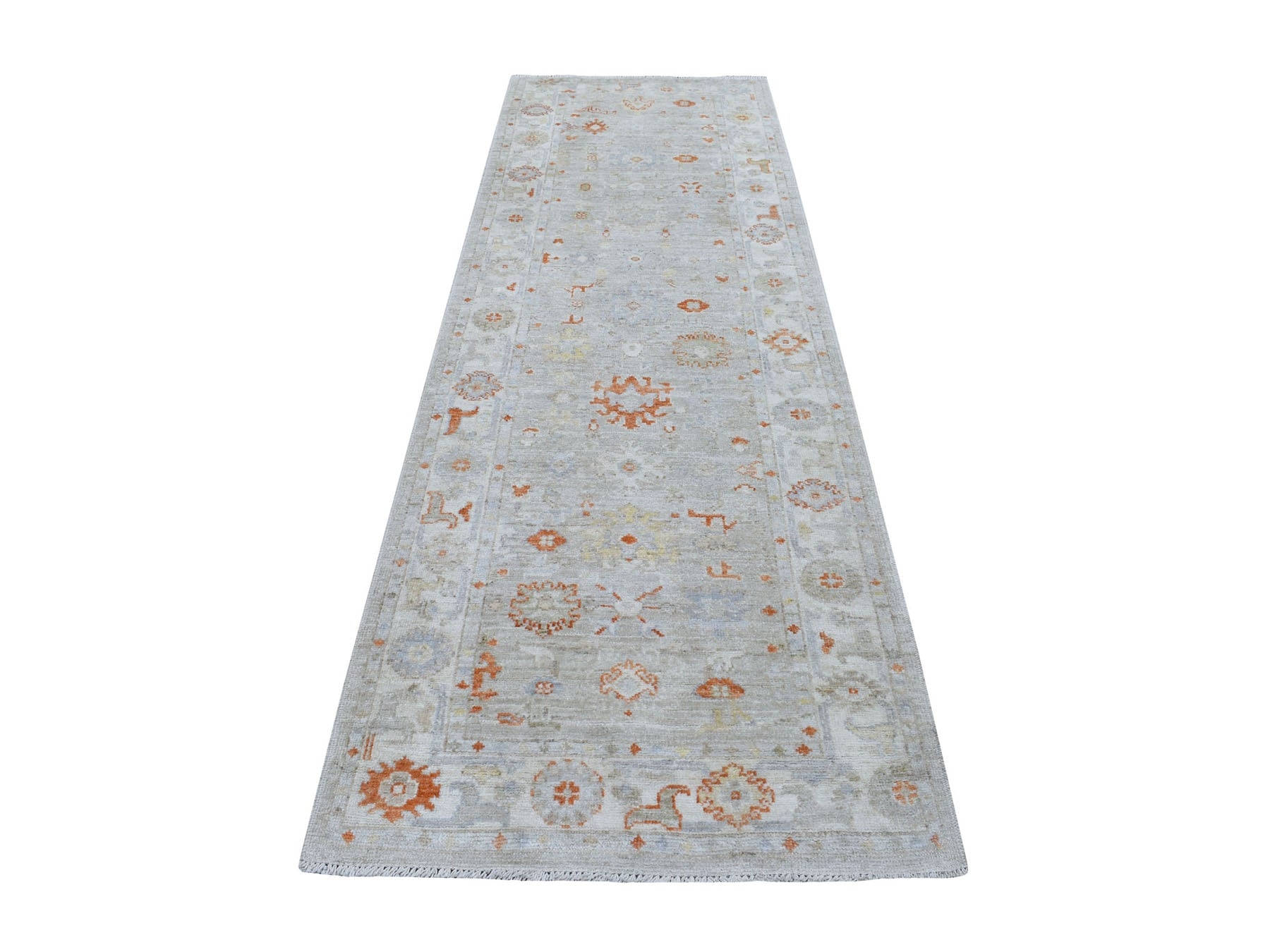 Beige 3'2" x 9'7" Oushak / Peshawar Hand knotted Wool Rug - Sku: O056411