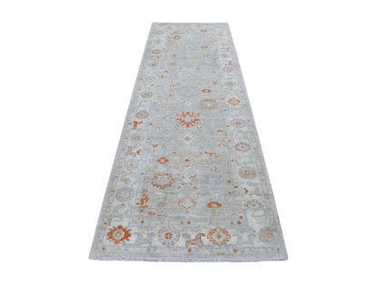 Beige 3'2" x 9'7" Oushak And Peshawar Hand knotted Wool Rug - Sku: O056411