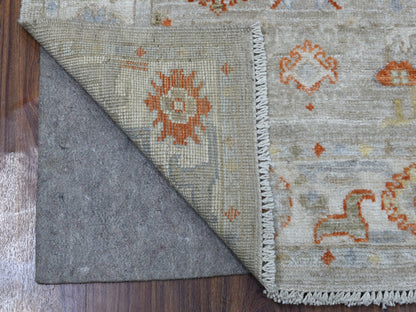 Beige 3'2" x 9'7" Oushak And Peshawar Hand knotted Wool Rug - Sku: O056411