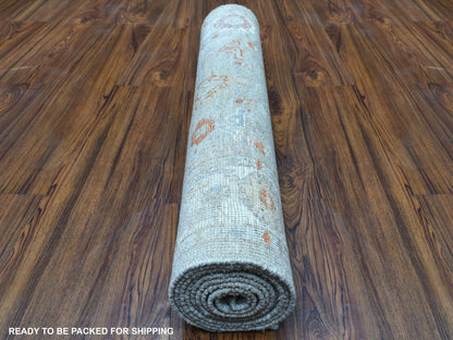 Beige 3'2" x 9'7" Oushak And Peshawar Hand knotted Wool Rug - Sku: O056411