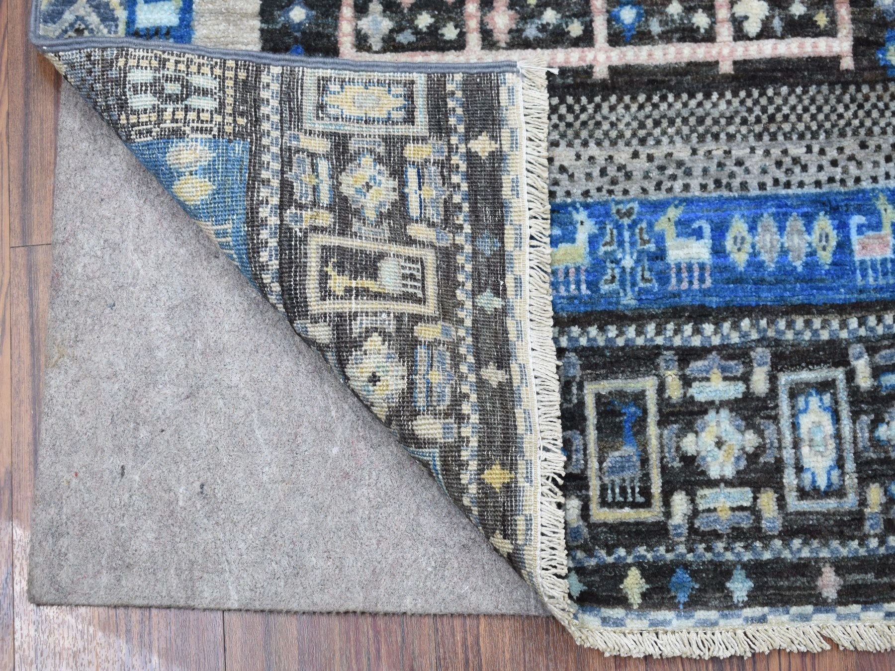 Gabbeh Tribal & Geometric hand-knotted wool rug in Blue, 2'10" x 4'10" — SKU O056457 (view 2)