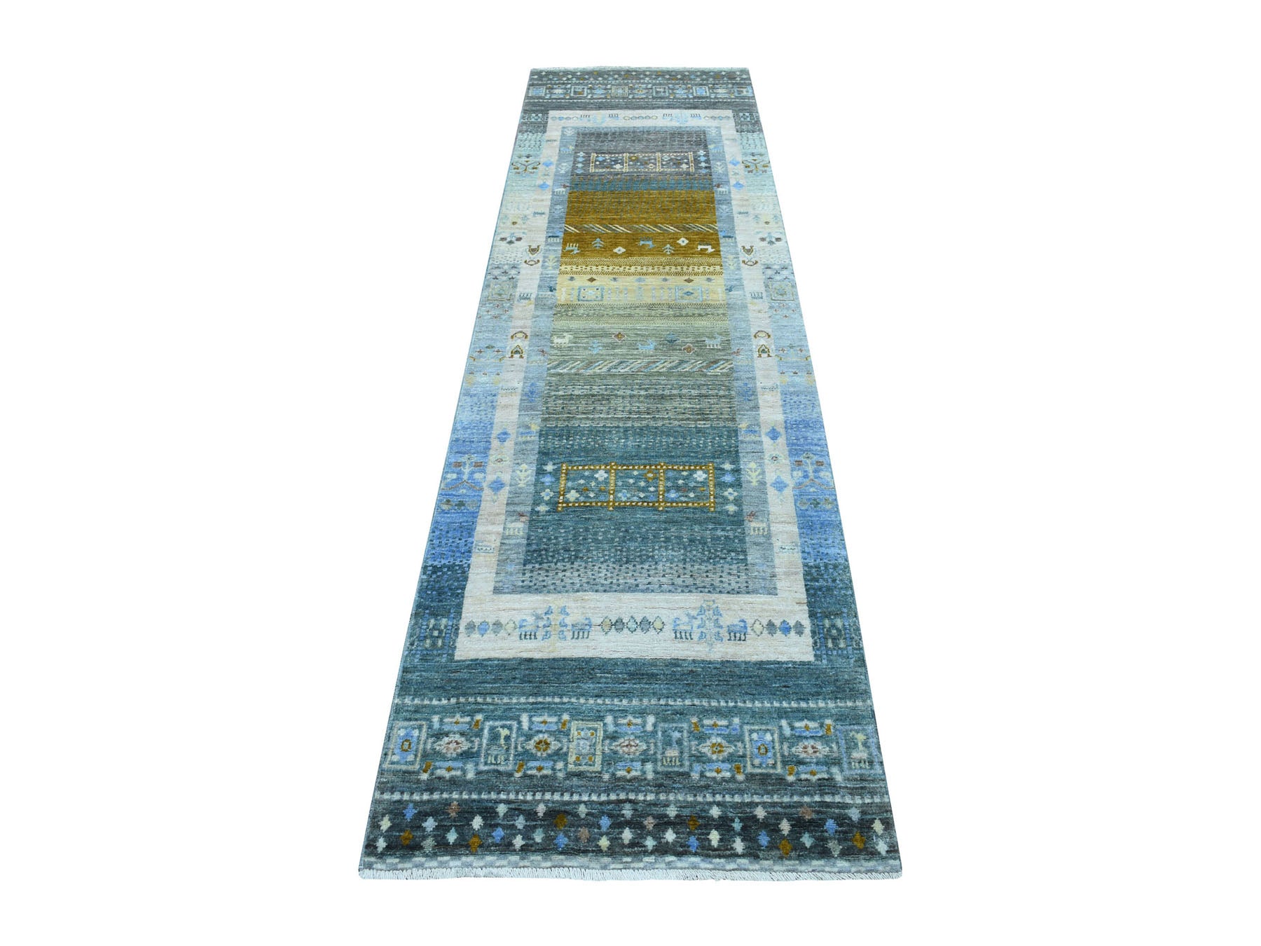 Gray 2'7" x 9'6" Tribal Hand knotted Wool Rug - Sku: O056516