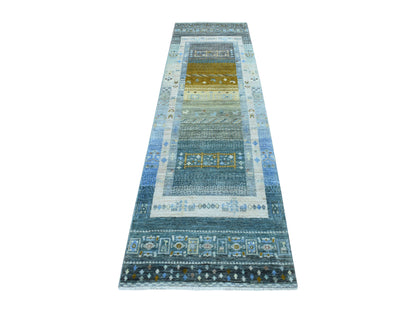 Grey 2'7" x 9'6" Tribal & Geometric Hand knotted Wool Rug - Sku: O056516