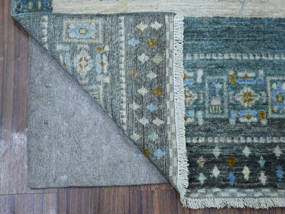 Grey 2'7" x 9'6" Tribal & Geometric Hand knotted Wool Rug - Sku: O056516
