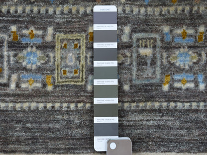 Grey 2'7" x 9'6" Tribal & Geometric Hand knotted Wool Rug - Sku: O056516