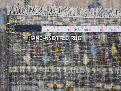 Grey 2'7" x 9'6" Tribal & Geometric Hand knotted Wool Rug - Sku: O056516