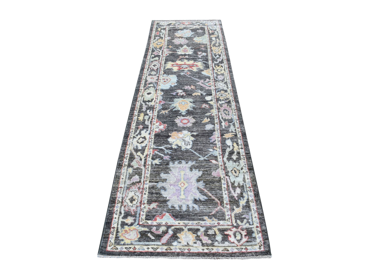 Oushak Oushak hand-knotted wool runner in Black & Charcoal Black, 2'10" x 9'10" — SKU O056596