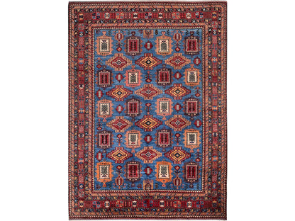 Ersari Kazak hand-knotted wool rug in Blue & Red, 9'11" x 13'6" — SKU O0565