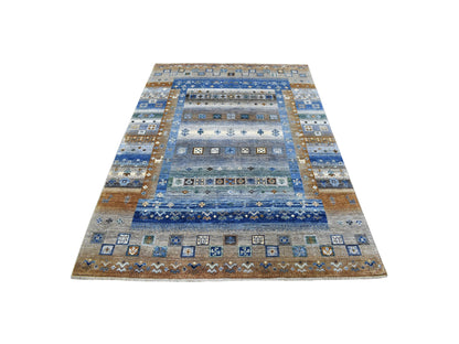 Gabbeh Tribal hand-knotted wool rug in Gray, 5'8" x 7'10", SKU O056617
