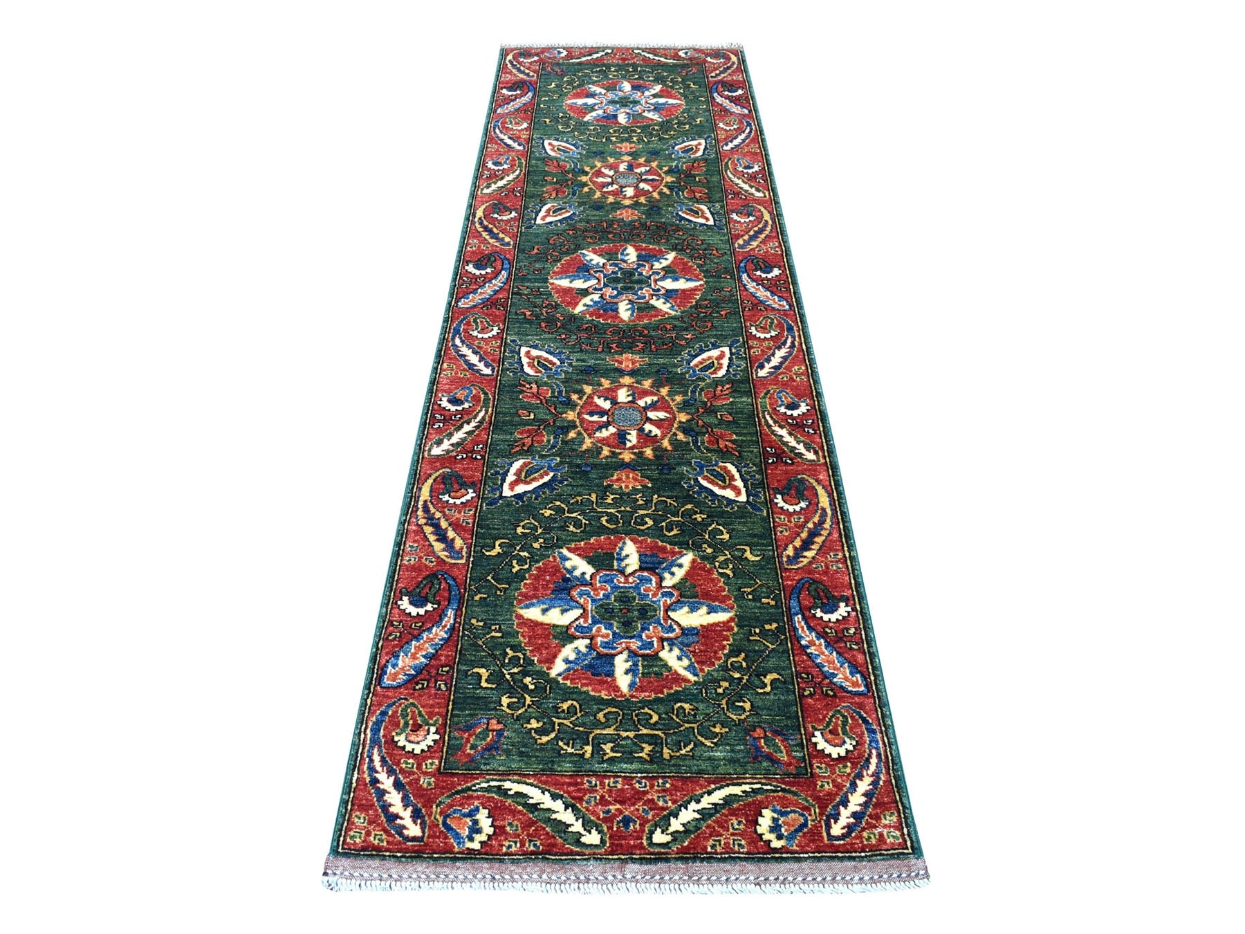 Green 2'9" x 9'7" Tribal Hand knotted Wool Rug - Sku: O056752