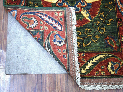 Green 2'9" x 9'7" Tribal Hand knotted Wool Rug - Sku: O056752