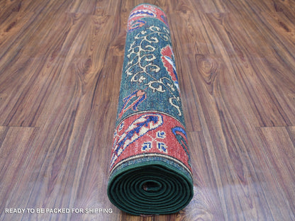 Green 2'9" x 9'7" Tribal Hand knotted Wool Rug - Sku: O056752