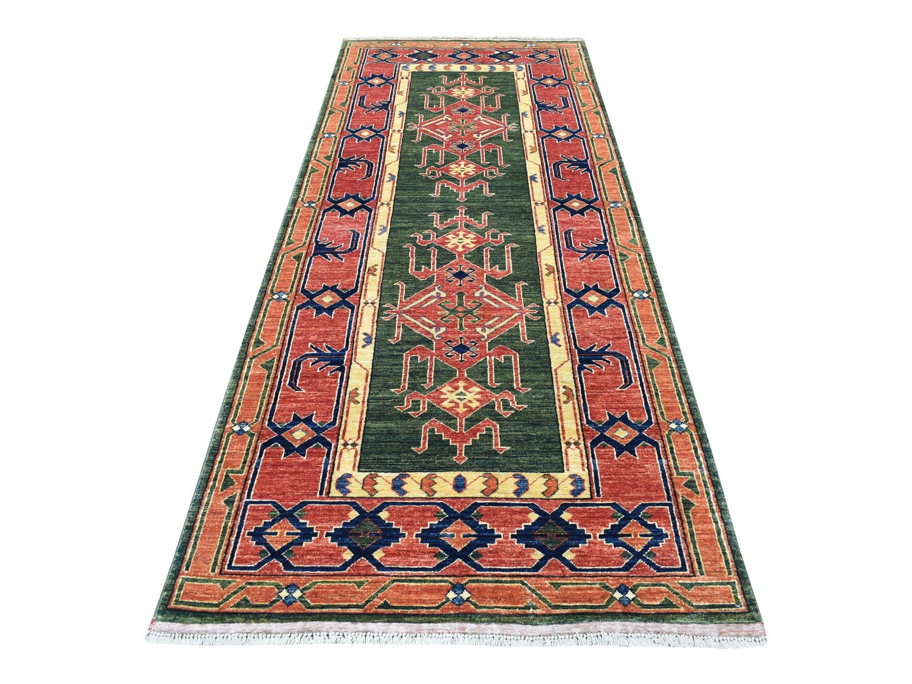 Green 4'0" x 9'8" Tribal Hand knotted Wool Rug - Sku: O056785