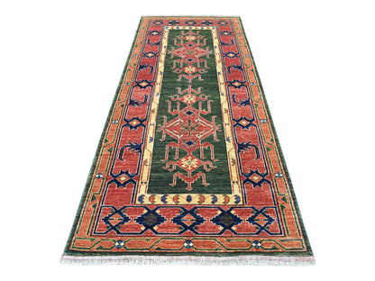 Green 4'0" x 9'8" Tribal Hand knotted Wool Rug - Sku: O056785