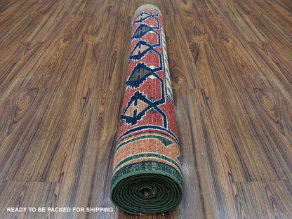 Green 4'0" x 9'8" Tribal Hand knotted Wool Rug - Sku: O056785