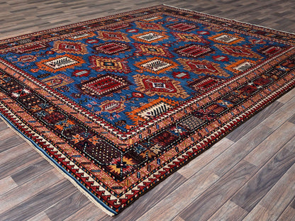 Blue 8'3" x 9'6" Kazak Hand knotted Wool Rug - Sku: O0567
