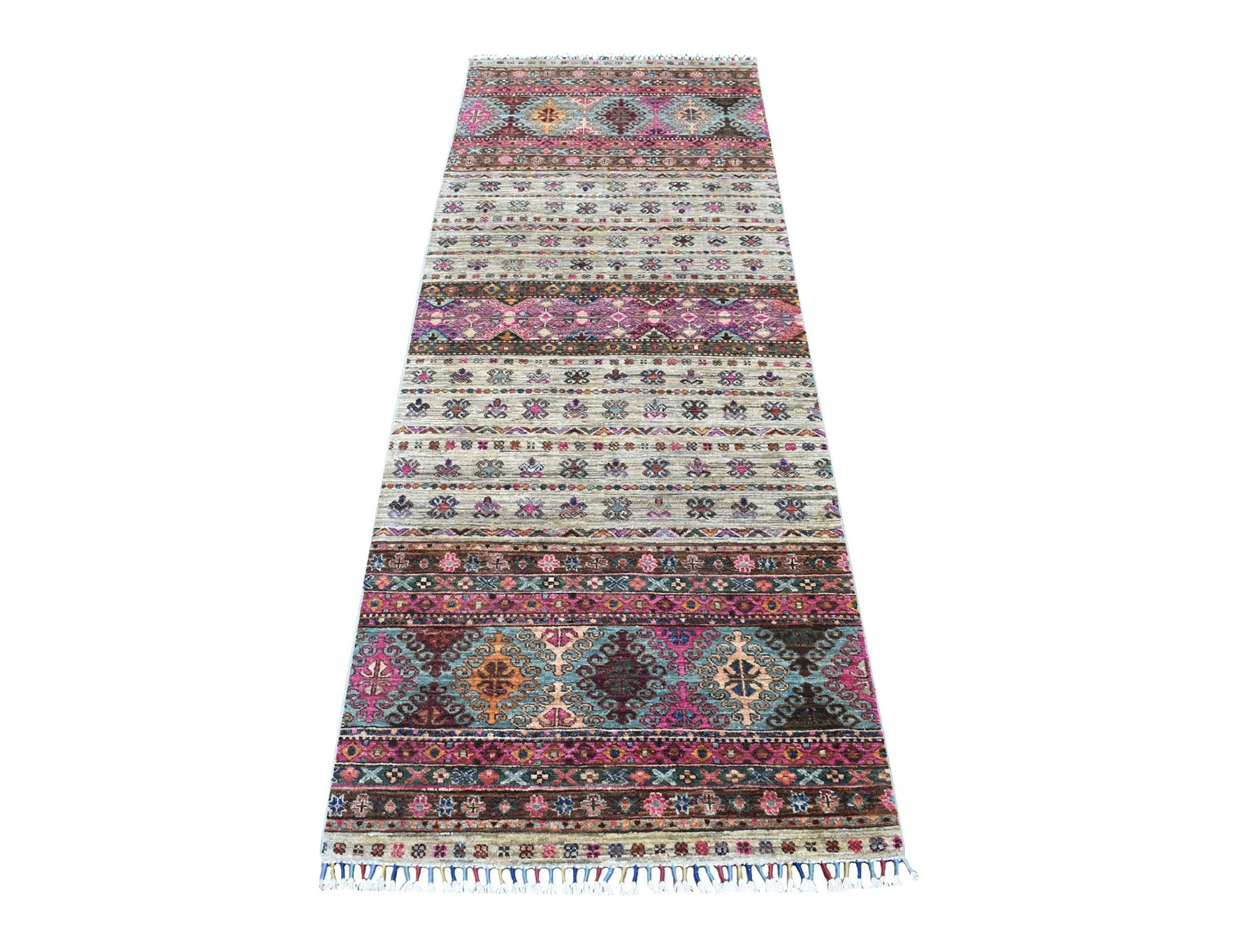 Kazak Kazak hand-knotted wool runner in Beige, 2'9" x 7'10" — SKU O056807