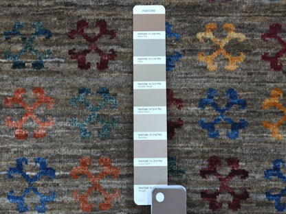 Grey 3'0" x 7'7" Tribal Hand knotted Wool Rug - Sku: O056808