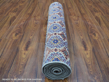 Grey 3'0" x 7'7" Tribal Hand knotted Wool Rug - Sku: O056808