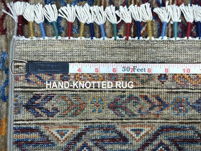 Grey 3'0" x 7'7" Tribal Hand knotted Wool Rug - Sku: O056808