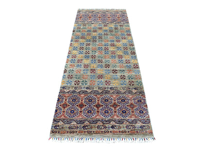 Grey 2'10" x 7'7" Tribal Hand knotted Wool Rug - Sku: O056828