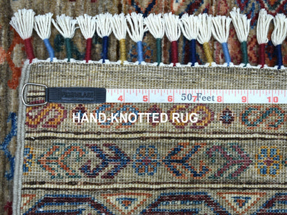 Grey 2'10" x 7'7" Tribal Hand knotted Wool Rug - Sku: O056828
