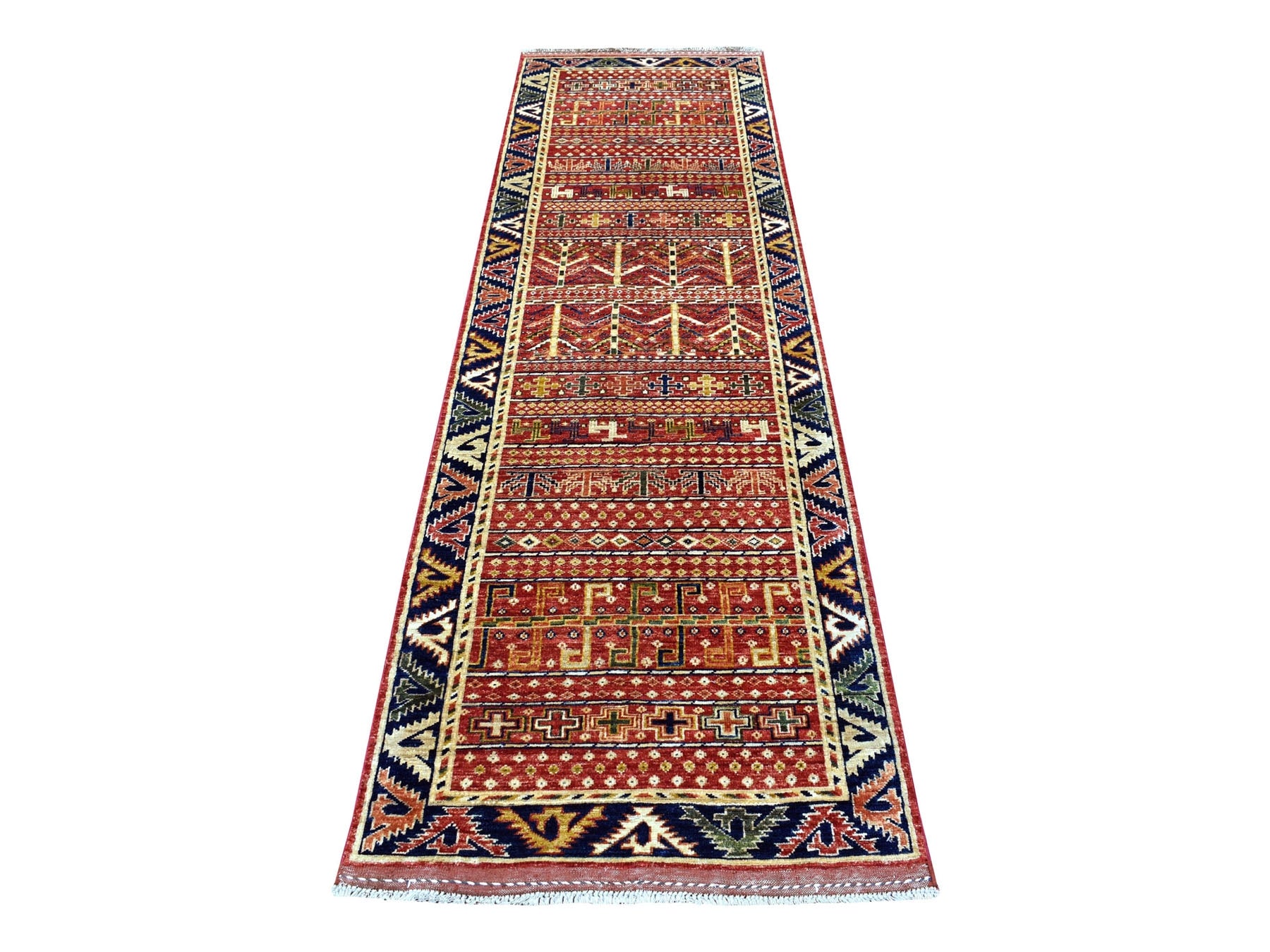 Red 2'8" x 9'7" Tribal Hand knotted Wool Rug - Sku: O056929