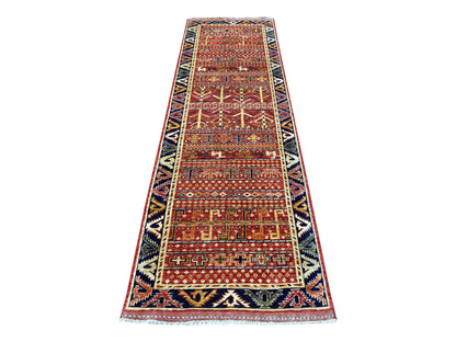 Red 2'8" x 9'7" Tribal Hand knotted Wool Rug - Sku: O056929