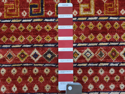 Red 2'8" x 9'7" Tribal Hand knotted Wool Rug - Sku: O056929