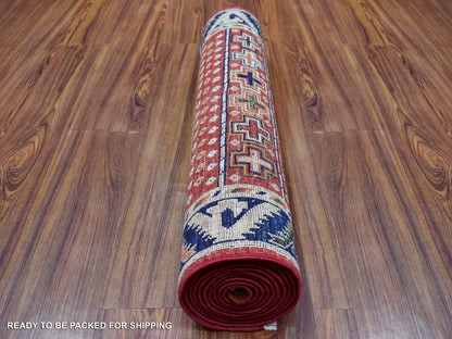 Red 2'8" x 9'7" Tribal Hand knotted Wool Rug - Sku: O056929