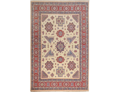Ivory 8'8" x 12'0" Kazak Hand knotted Wool Rug - Sku: O057055