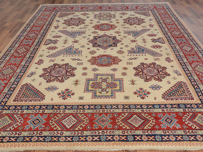 Ivory 8'8" x 12'0" Kazak Hand knotted Wool Rug - Sku: O057055