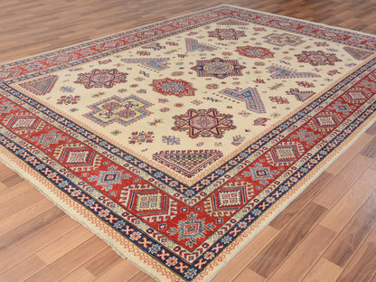 Ivory 8'8" x 12'0" Kazak Hand knotted Wool Rug - Sku: O057055