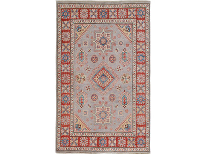 Grey 3'10" x 6'0" Tribal Hand knotted Wool Rug - Sku: O057069