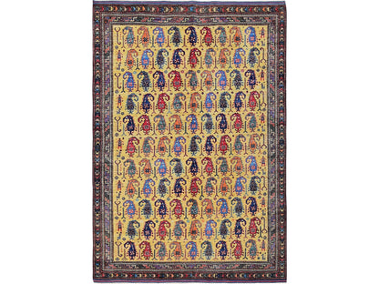 Ersari Kazak hand-knotted wool rug in Yellow & Multicolor, 6'1" x 8'10" — SKU O0574