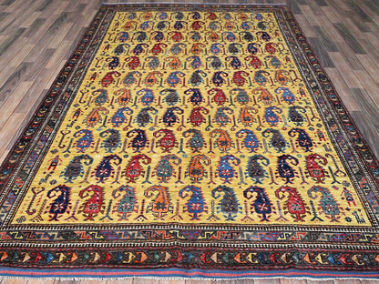 Ersari Kazak hand-knotted wool rug in Yellow & Multicolor, 6'1" x 8'10" — SKU O0574 (view 3)
