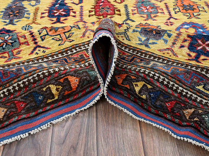 Ersari Kazak hand-knotted wool rug in Yellow & Multicolor, 6'1" x 8'10" — SKU O0574 (view 6)