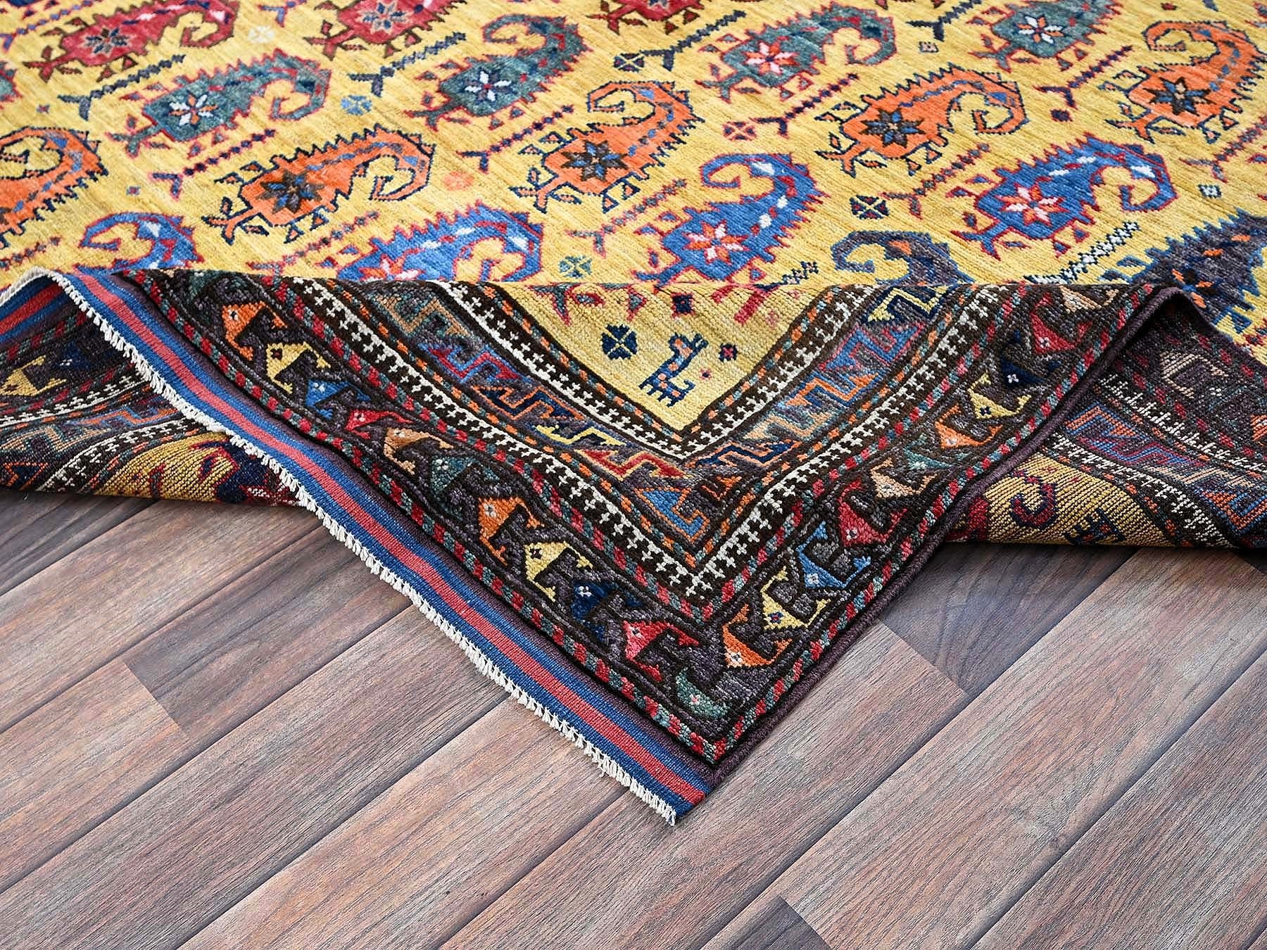 Ersari Kazak hand-knotted wool rug in Yellow & Multicolor, 6'1" x 8'10" — SKU O0574 (view 7)