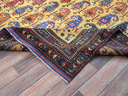 Ersari Kazak hand-knotted wool rug in Yellow & Multicolor, 6'1" x 8'10" — SKU O0574 (view 7)