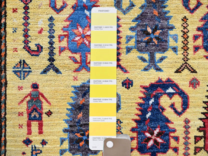 Ersari Kazak hand-knotted wool rug in Yellow & Multicolor, 6'1" x 8'10" — SKU O0574 (view 8)