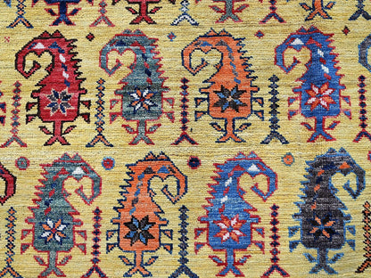 Ersari Kazak hand-knotted wool rug in Yellow & Multicolor, 6'1" x 8'10" — SKU O0574 (view 9)