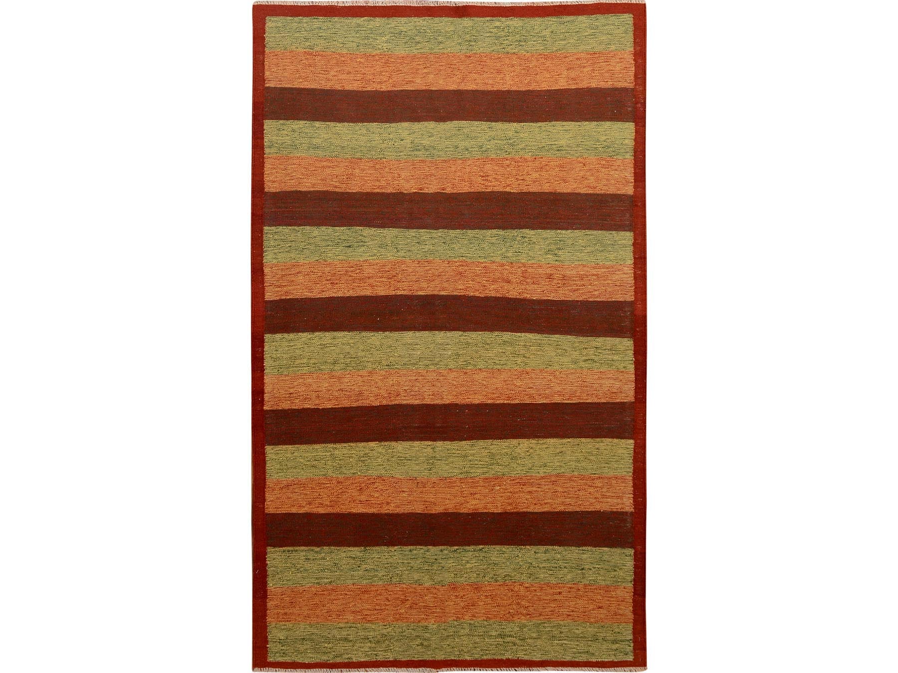 Kilim Flat-Weave hand-knotted wool rug in Red, 4'9" x 8' — SKU O057500