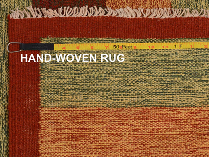 Red 4'9" x 8'0" Flatweave / Kilim Hand woven Wool Rug - Sku: O057500