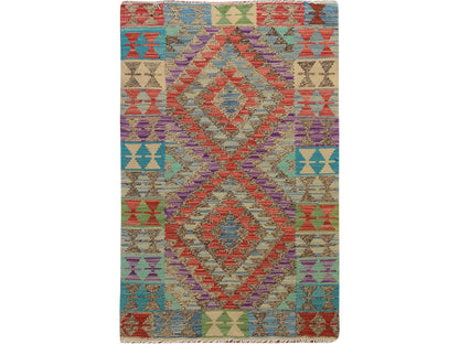 Brown 2'7" x 4'1" Flat Weave Hand woven Wool Rug - Sku: O057510