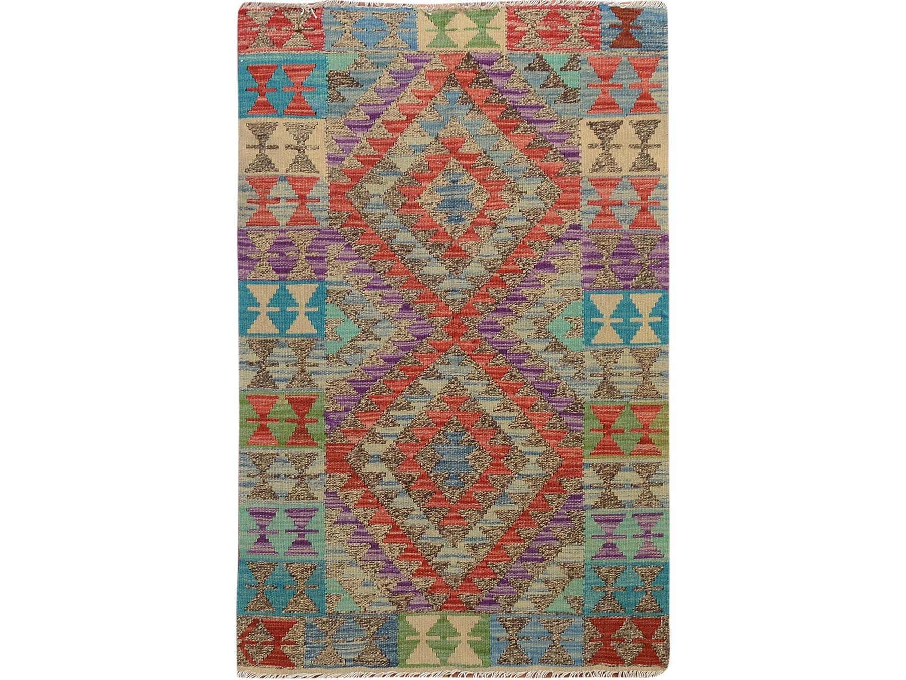 Kilim Flat-Weave hand-knotted wool rug in Brown, 2'7" x 4'1" — SKU O057510