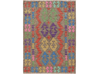 Grey 2'8" x 3'8" Flatweave / Kilim Hand woven Wool Rug - Sku: O057544