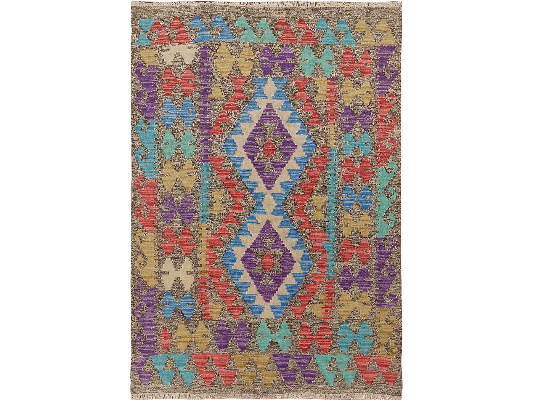 Kilim Flat-Weave hand-knotted wool rug in Purple, 2'8" x 3'10" — SKU O057545