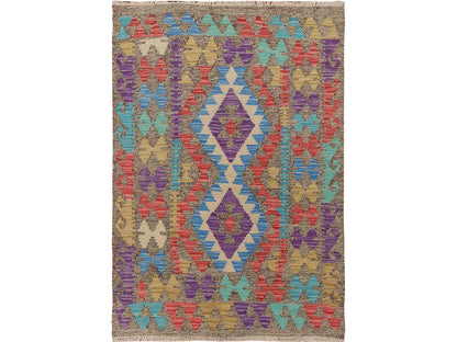Purple 2'8" x 3'10" Flatweave / Kilim Hand woven Wool Rug - Sku: O057545